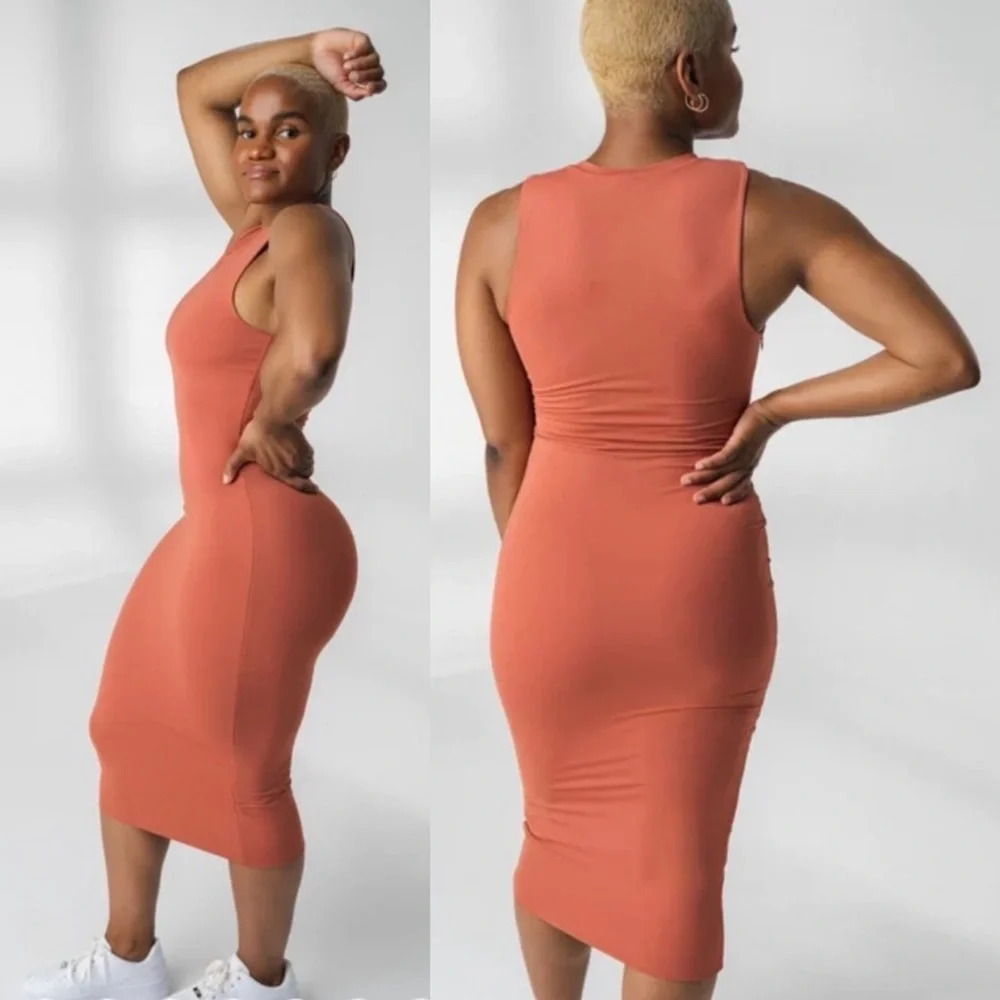 Vitality Balance Athletica Sunstone Pink Ivy Sleeveless Bodycon Midi Dress Small